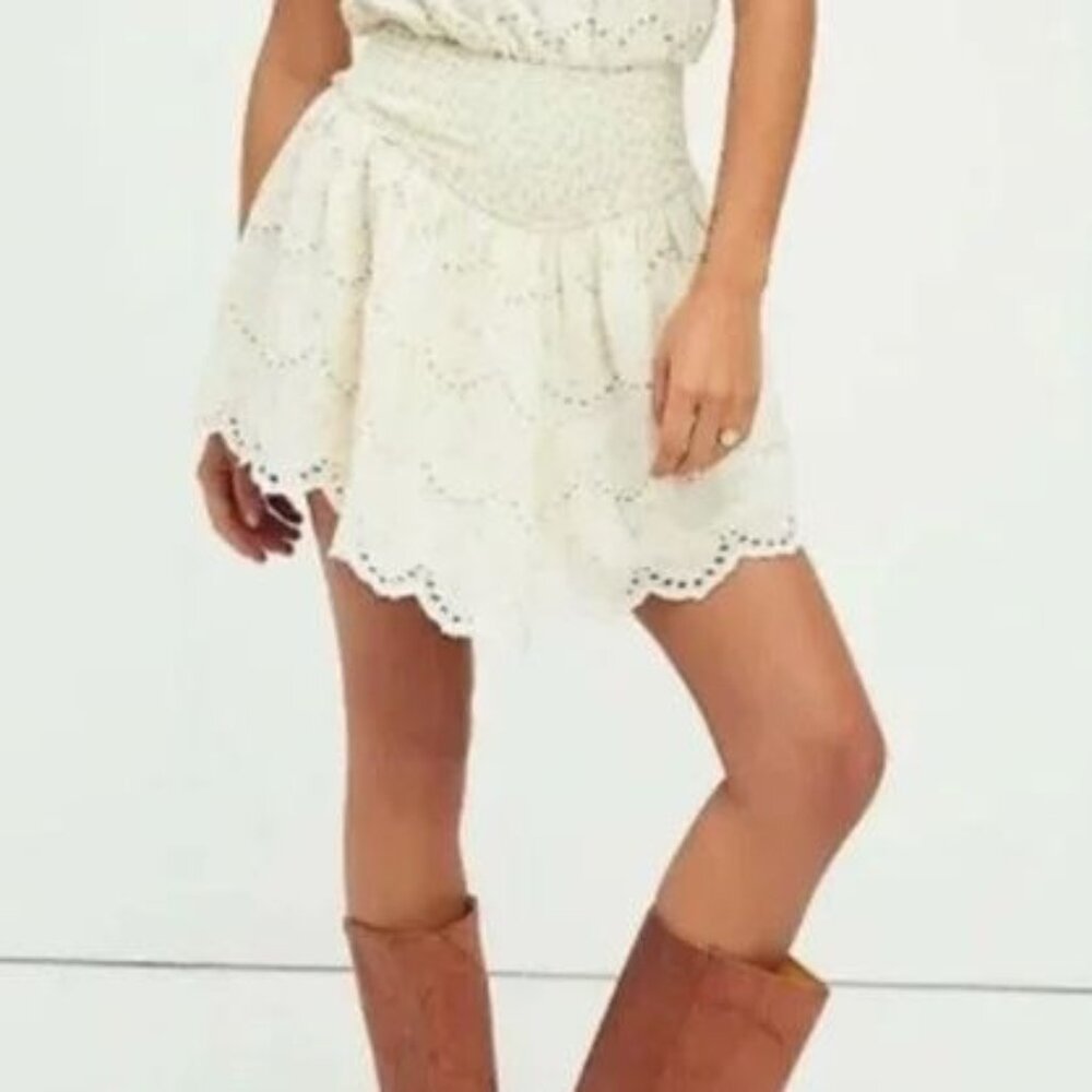 Free People jillian Cream Butter Yellow Ditzy Floral Eyelet Mini Skirt X-Small